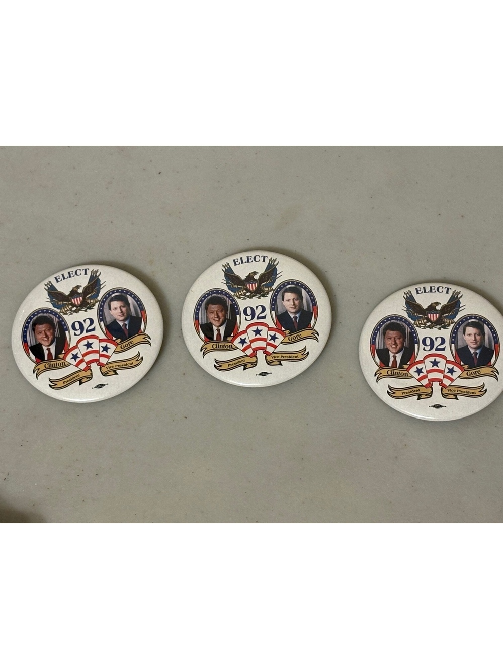 1992 Clinton Gore Campaign Pinback Buttons – Set of 3